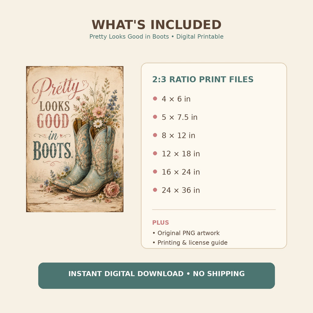 Pretty Looks Good in Boots | Printable Western Wall Art