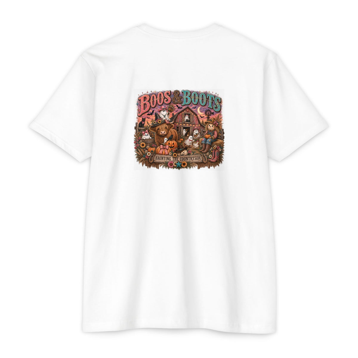 Boos & Boots Western Halloween Graphic Tee | Cute Cowgirl Bat & Ghost Shirt