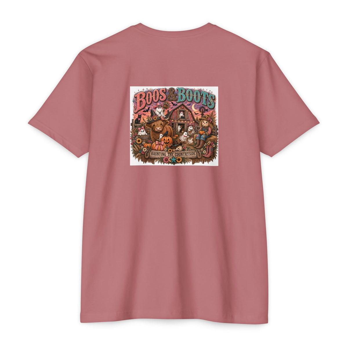 Boos & Boots Western Halloween Graphic Tee | Cute Cowgirl Bat & Ghost Shirt