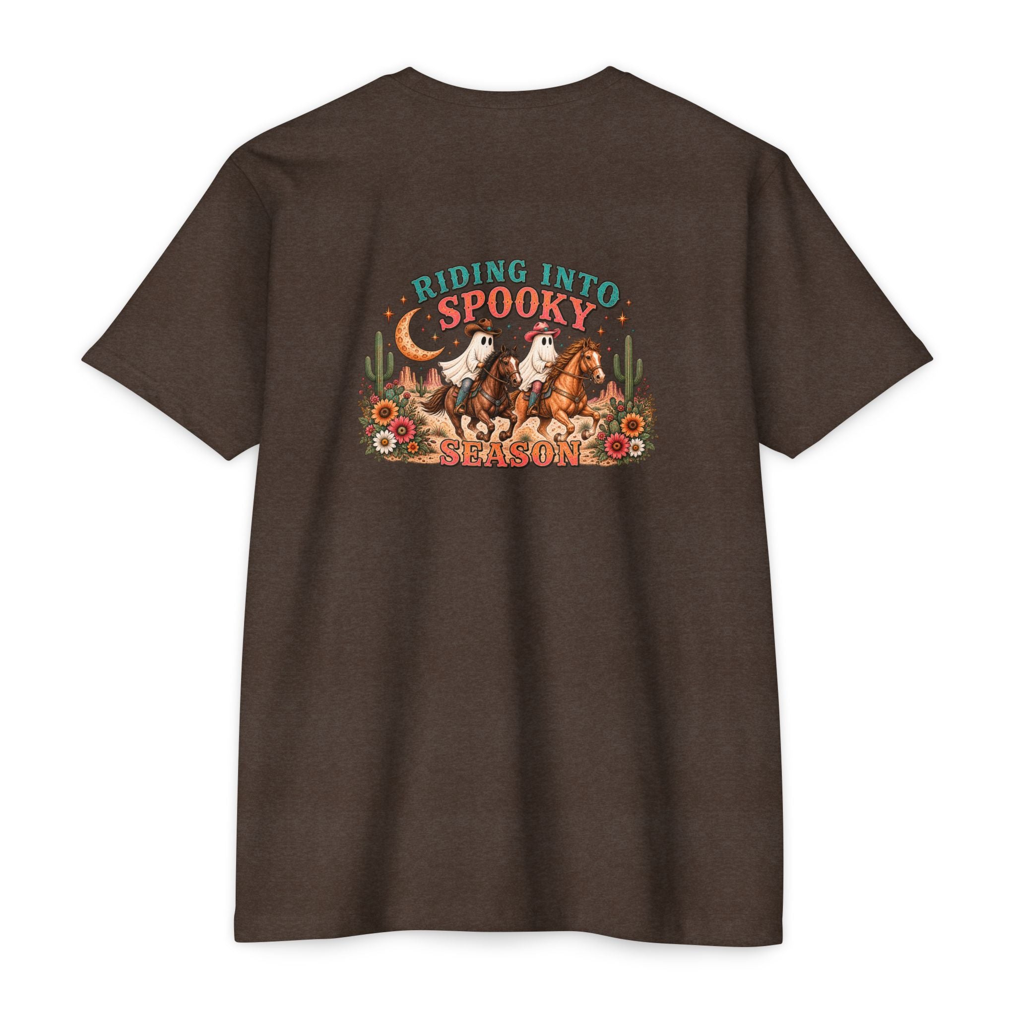 Riding Into Spooky Season Western Halloween Ghost Cowgirl Graphic Tee