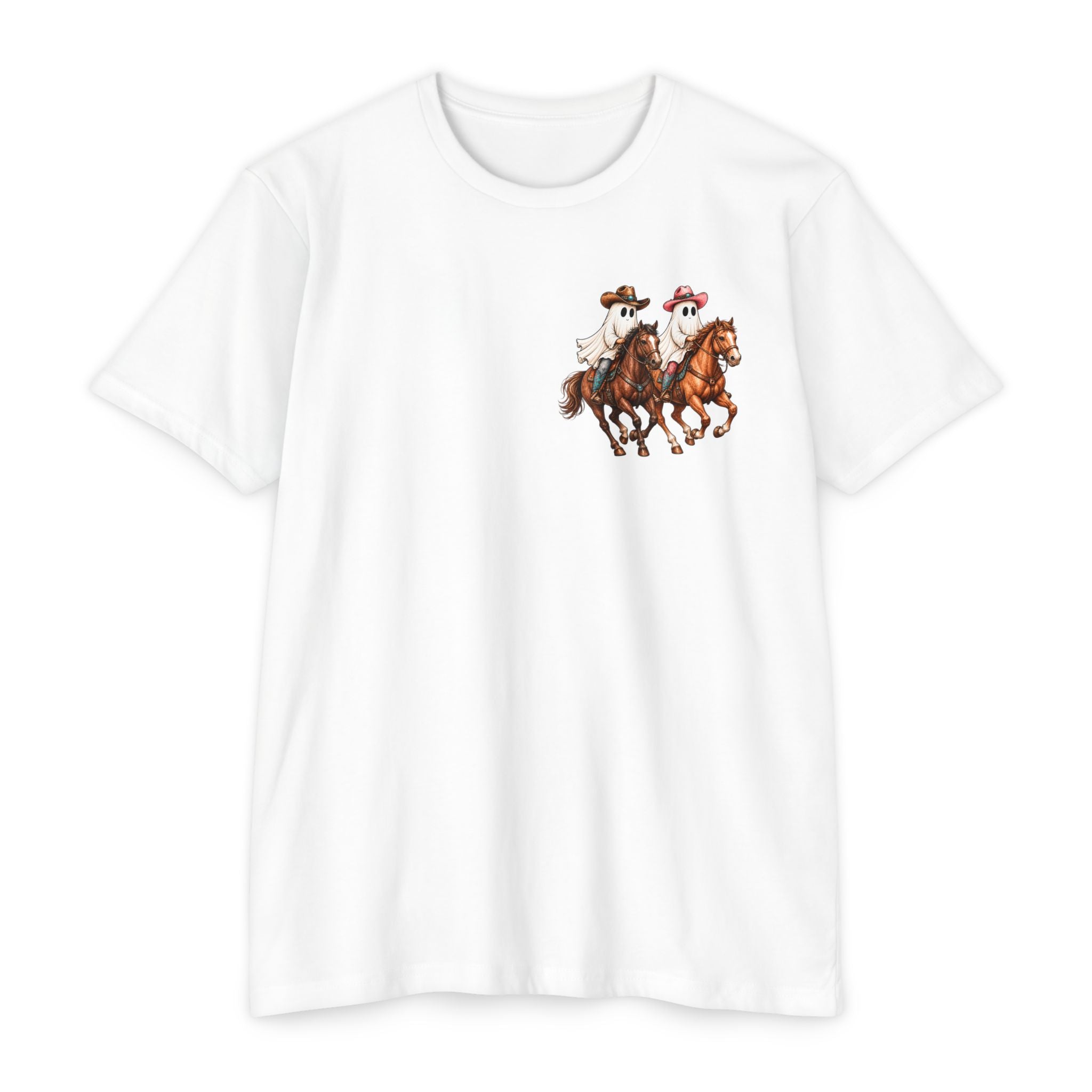 Riding Into Spooky Season Western Halloween Ghost Cowgirl Graphic Tee