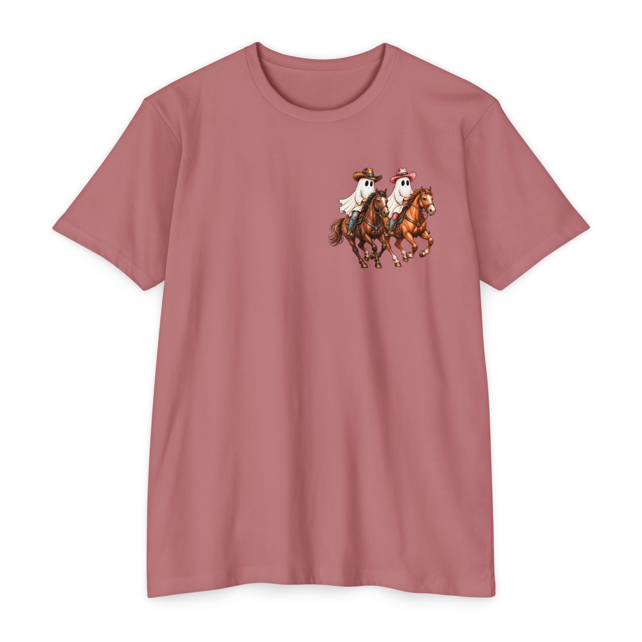 Riding Into Spooky Season Western Halloween Ghost Cowgirl Graphic Tee