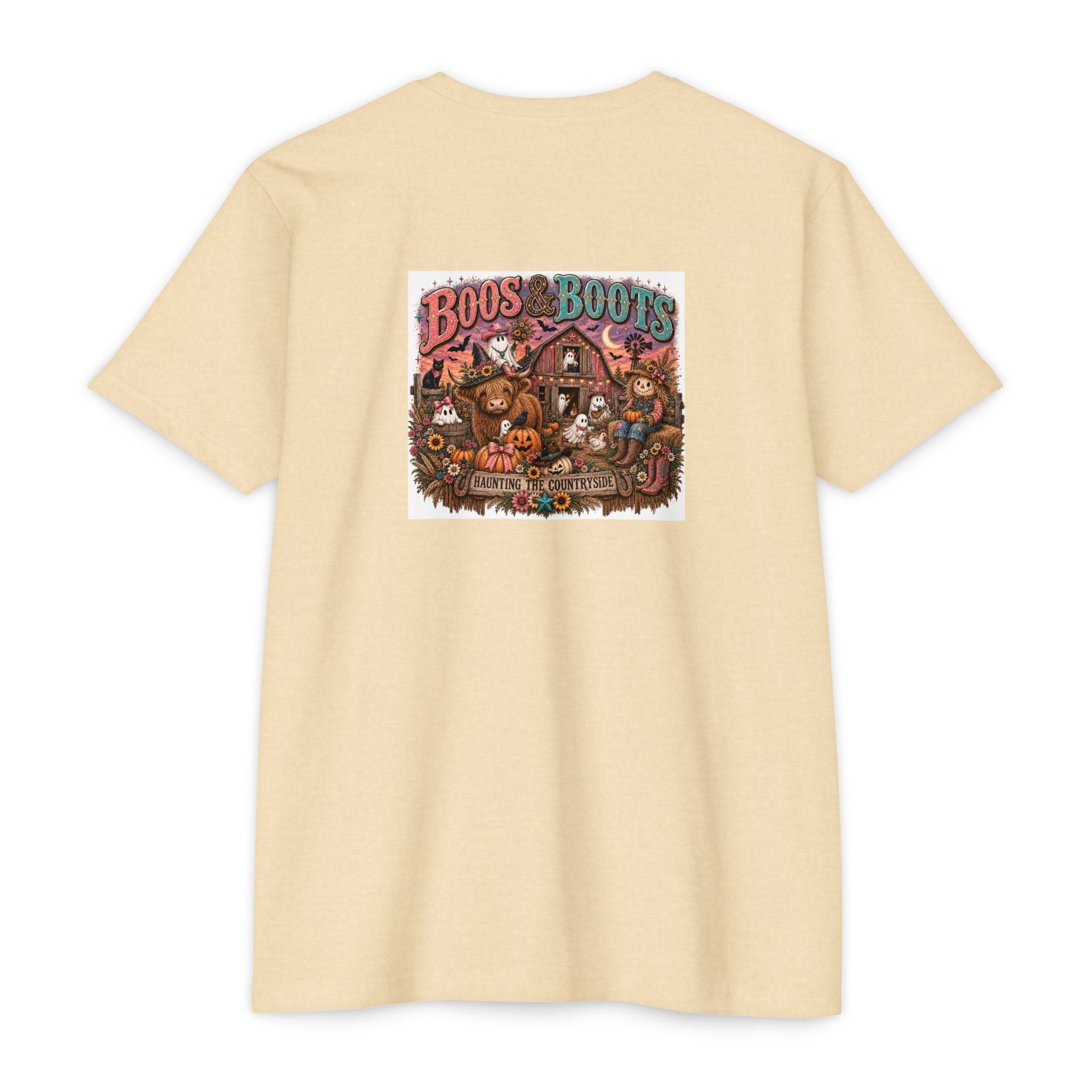 Boos & Boots Western Halloween Graphic Tee | Cute Cowgirl Bat & Ghost Shirt
