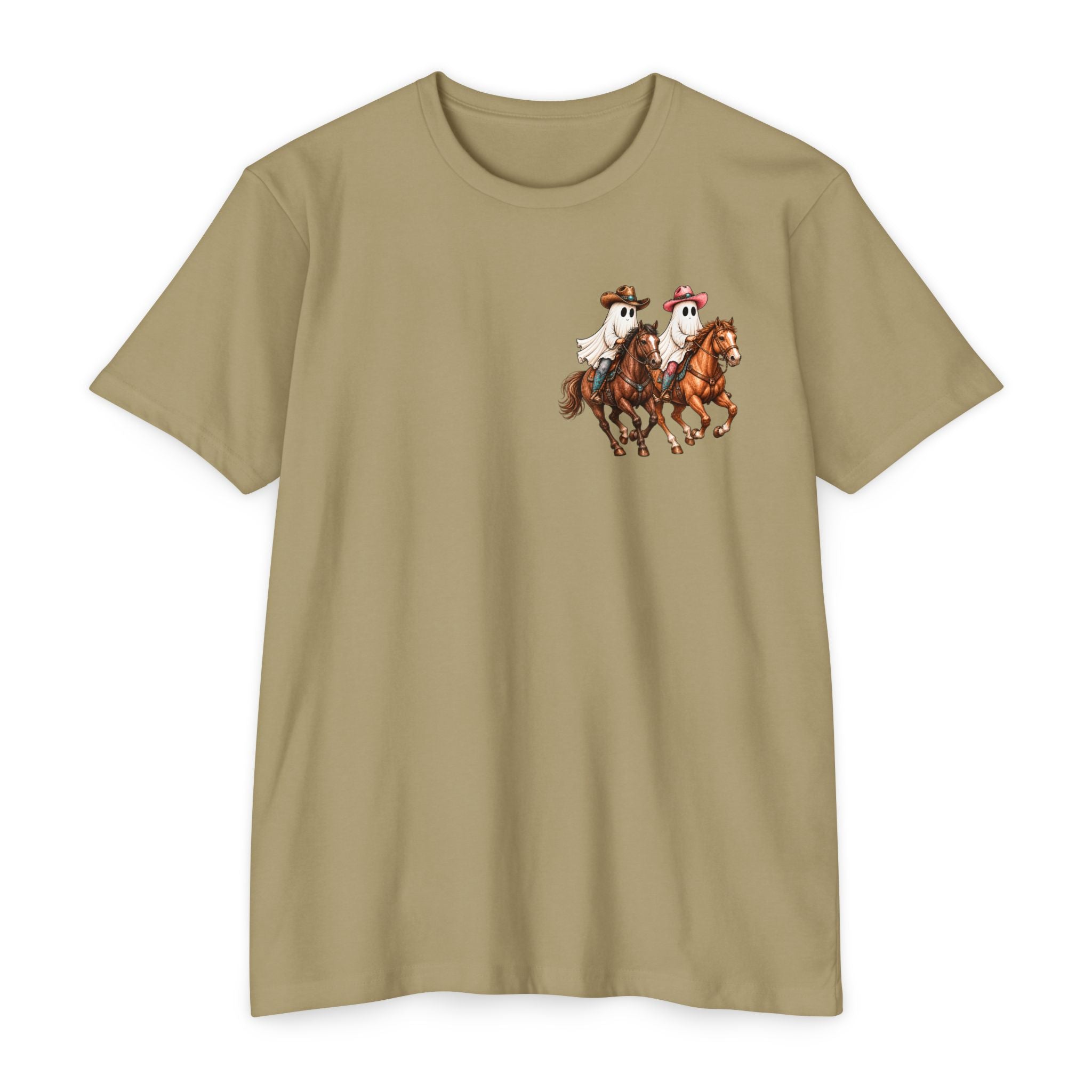 Riding Into Spooky Season Western Halloween Ghost Cowgirl Graphic Tee