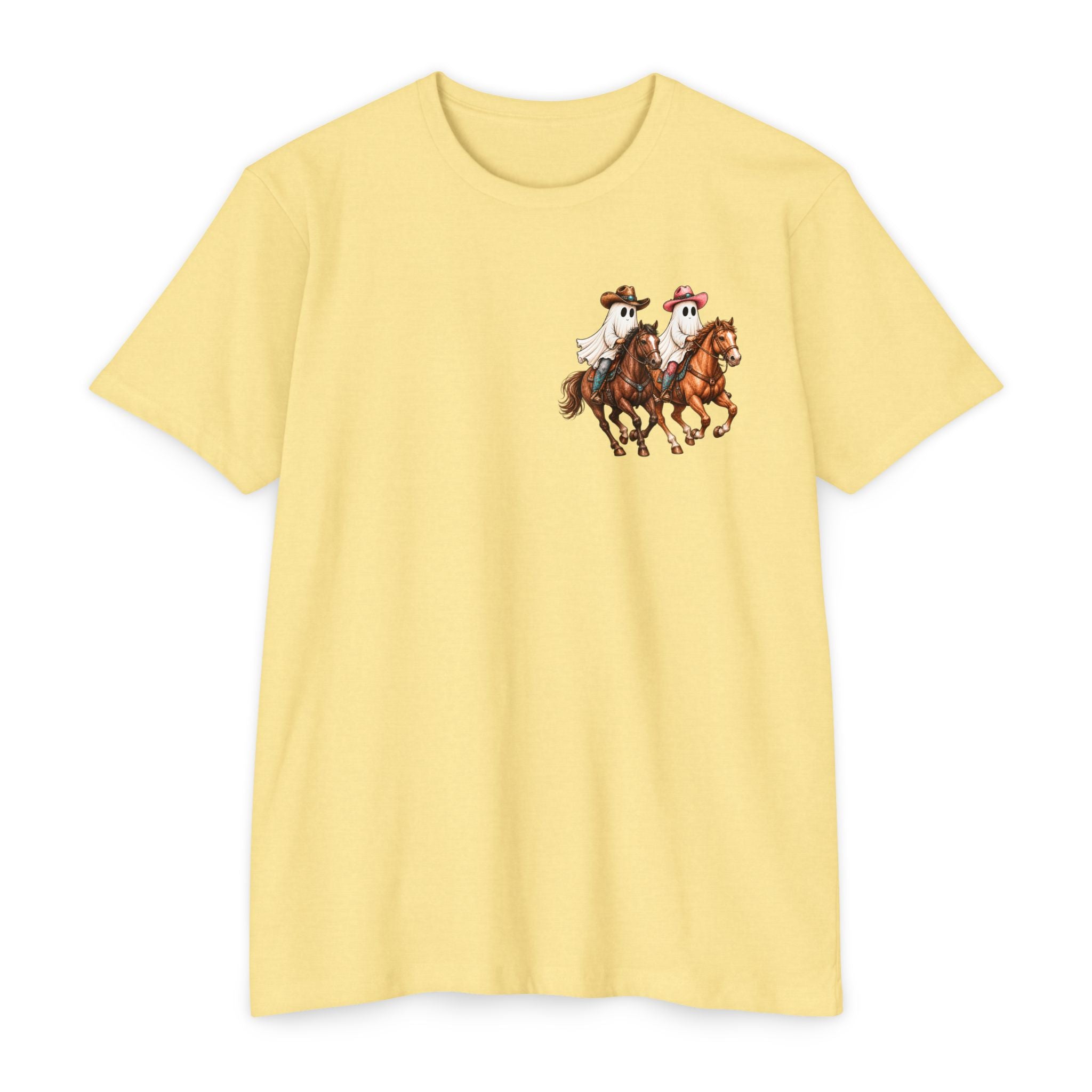 Riding Into Spooky Season Western Halloween Ghost Cowgirl Graphic Tee
