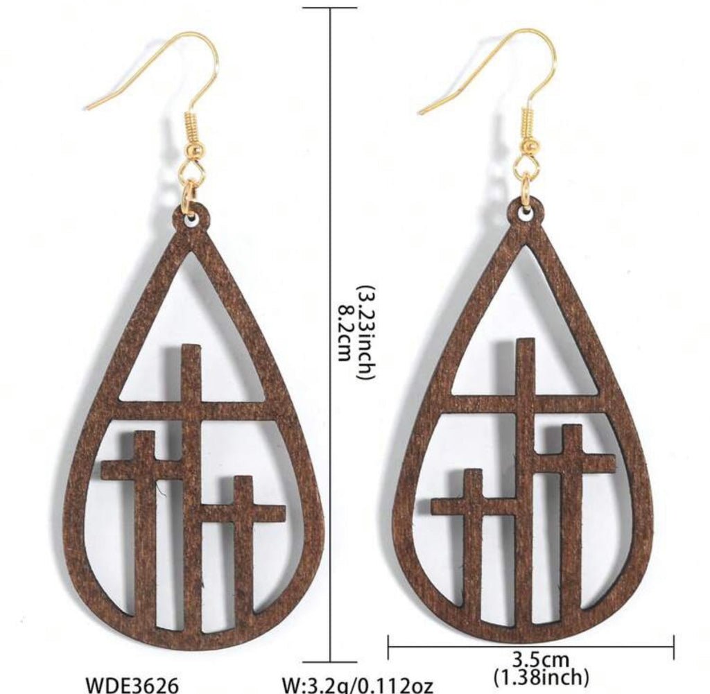 Beautiful Cross at Calvary Wood Earrings
