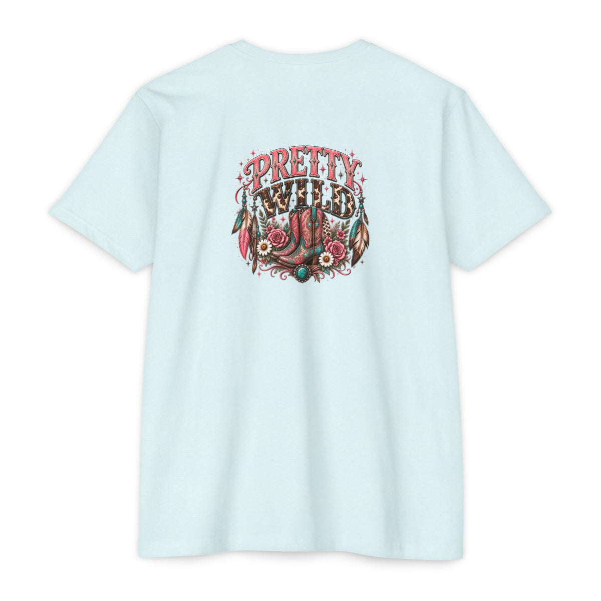 Pretty Wild Western Graphic Tee | Pink Cowgirl Boots & Turquoise Shirt