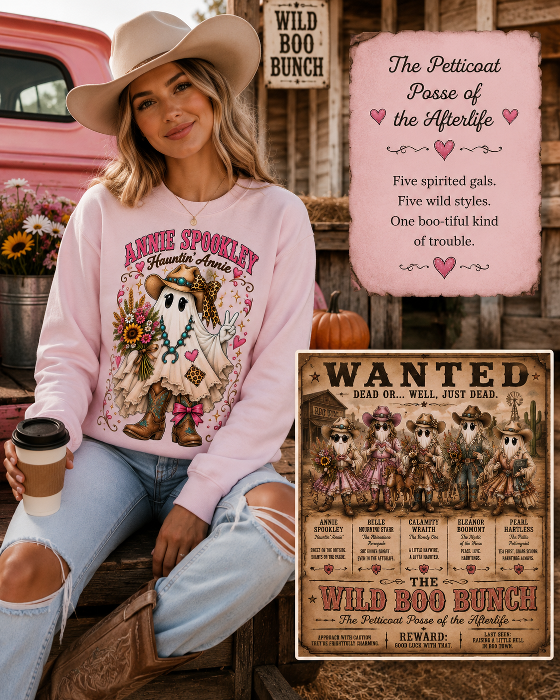 Annie Spookley Western Ghost Sweatshirt | Cute Cowgirl Halloween Crewneck