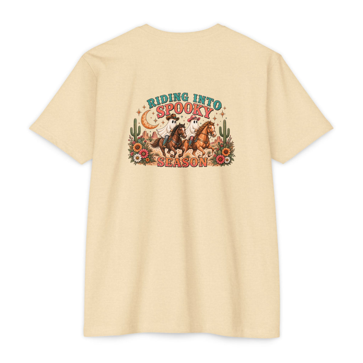 Riding Into Spooky Season Western Halloween Ghost Cowgirl Graphic Tee