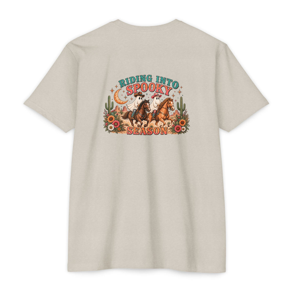 Riding Into Spooky Season Western Halloween Ghost Cowgirl Graphic Tee