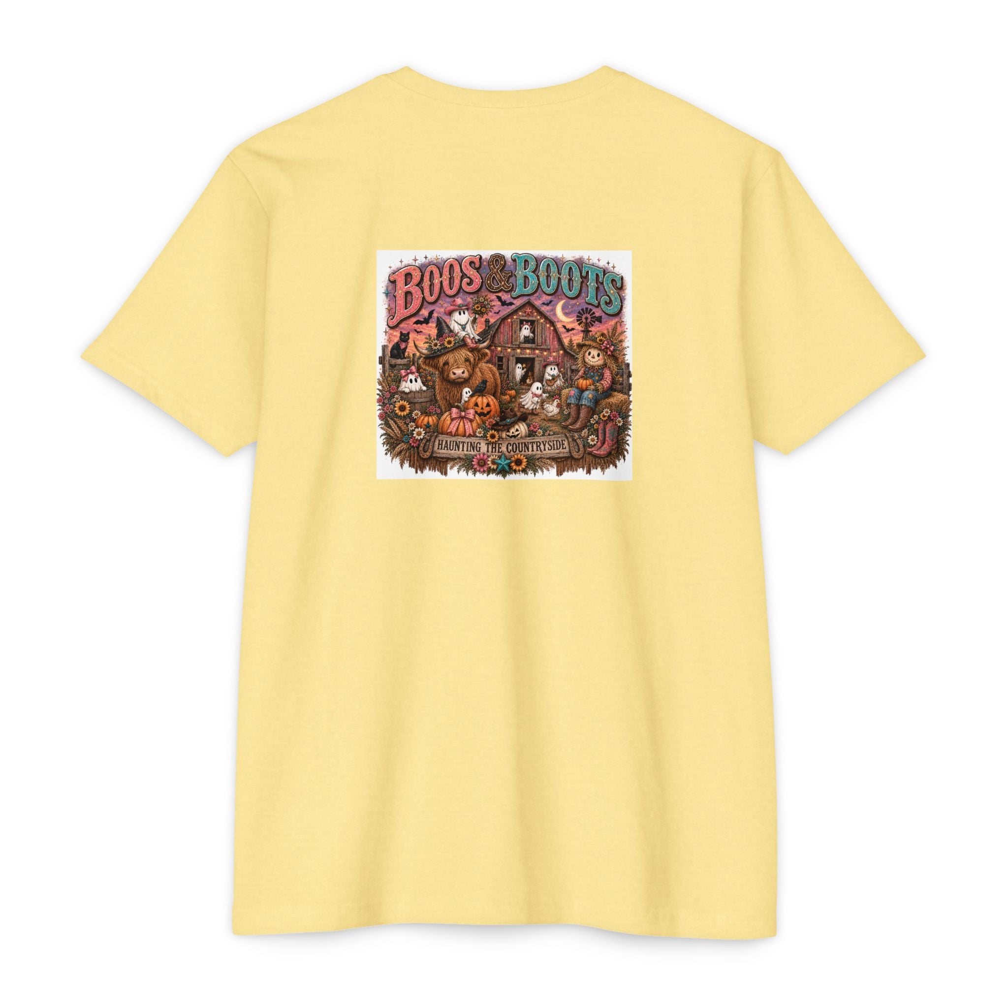 Boos & Boots Western Halloween Graphic Tee | Cute Cowgirl Bat & Ghost Shirt