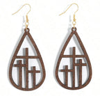 Beautiful Cross at Calvary Wood Earrings