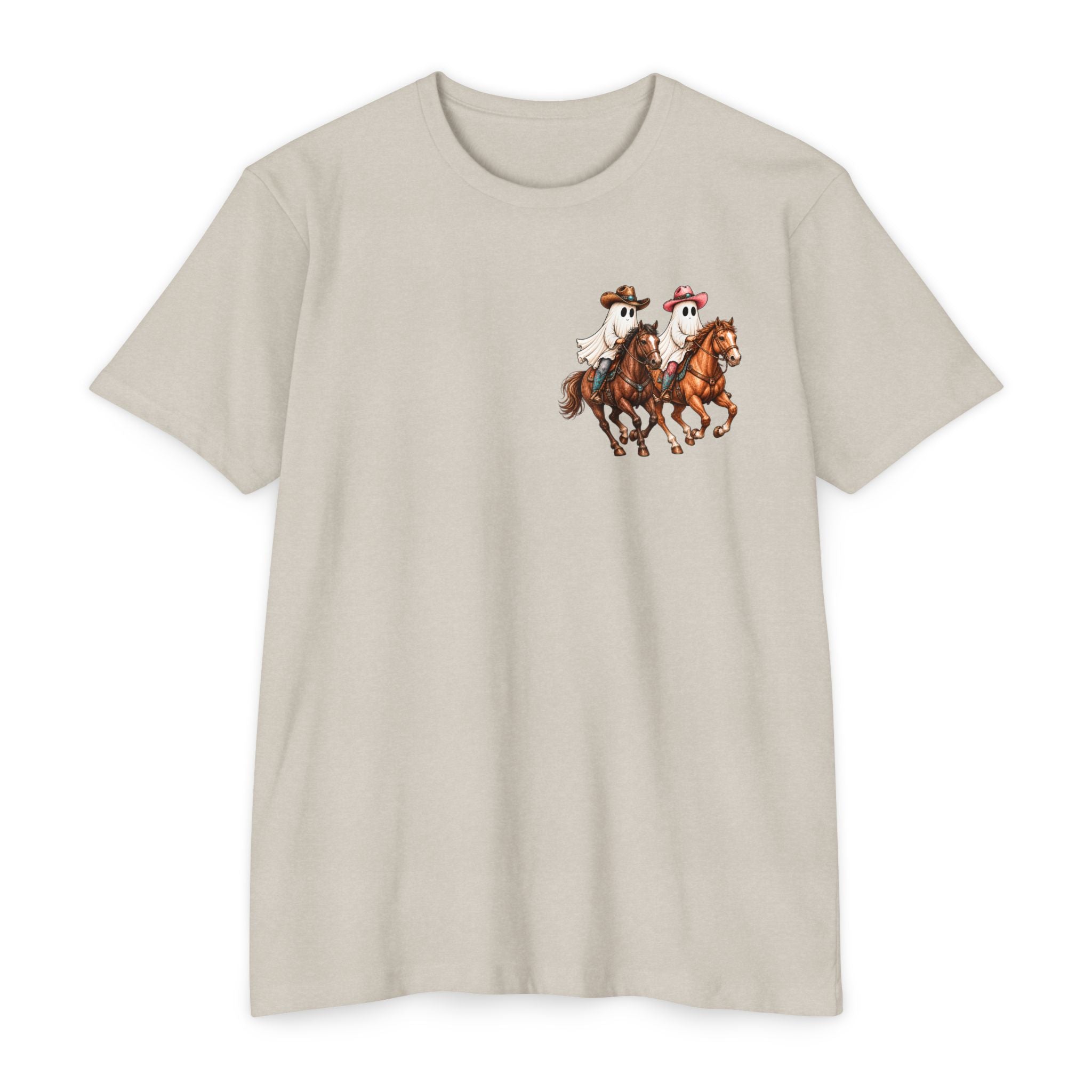 Riding Into Spooky Season Western Halloween Ghost Cowgirl Graphic Tee