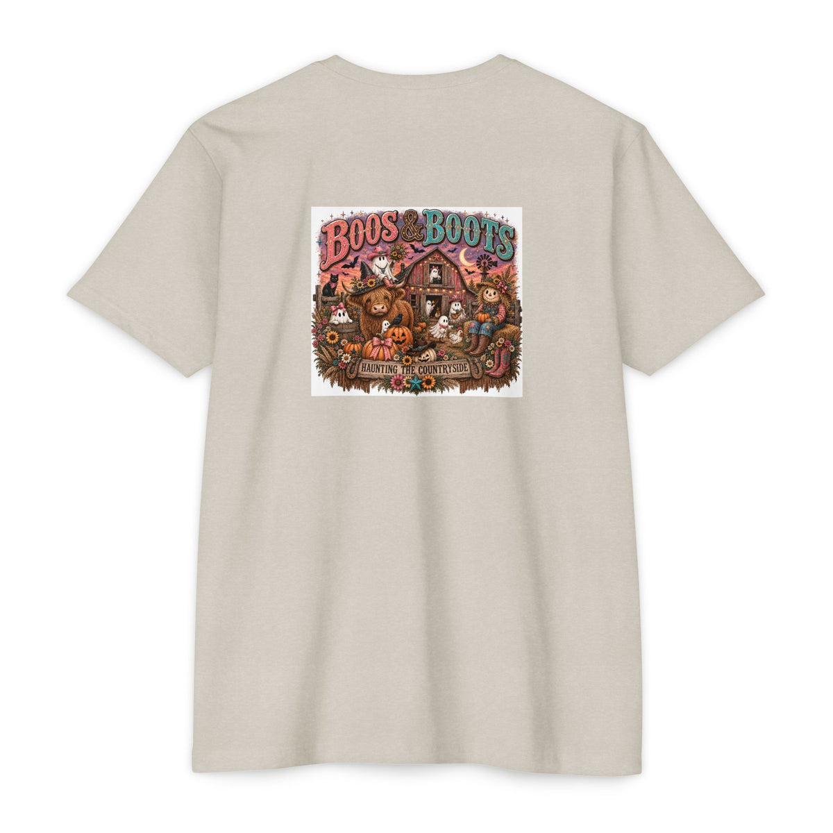 Boos & Boots Western Halloween Graphic Tee | Cute Cowgirl Bat & Ghost Shirt