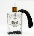 Black Obsidian Gemstone Body Oil — Protection & Grounding Shimmer Oil with Amber & Vanilla