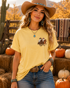 Riding Into Spooky Season Western Halloween Ghost Cowgirl Graphic Tee