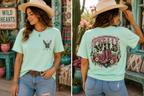 Pretty Wild Western Graphic Tee | Pink Cowgirl Boots & Turquoise Shirt