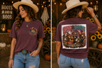 Boos & Boots Western Halloween Graphic Tee | Cute Cowgirl Bat & Ghost Shirt
