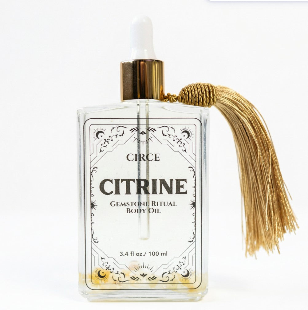 Citrine Gemstone Body Oil — Abundance & Prosperity Shimmer Oil with Patchouli & Pineapple