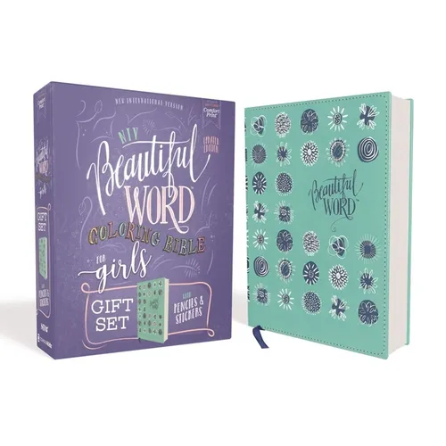 Niv, Beautiful Word Coloring Bible for Girls Pencil/Sticker Gift Set, Updated, Leathersoft Over Board, Teal, Comfort Print: 600+ Verses to Color - Hardcover